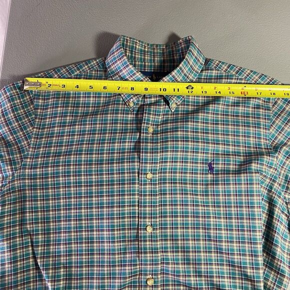 RALPH LAUREN Shirt Plaid Long Sleeve Button Down Oxford Casual Mens L Teal Green - Picture 5 of 9
